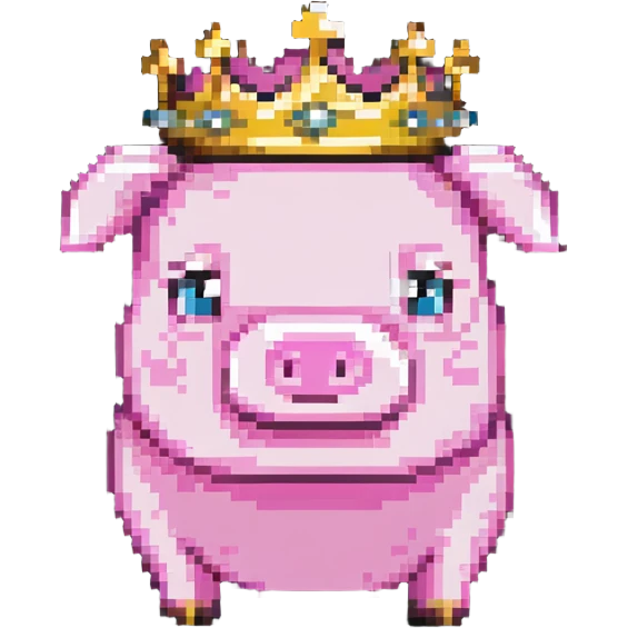minecraft pig full body pink blocky animal with square head wearing a crown emoji