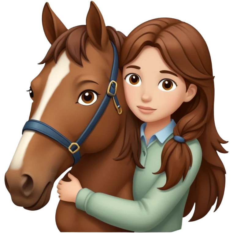 girl with brown hair hugging a horse emoji