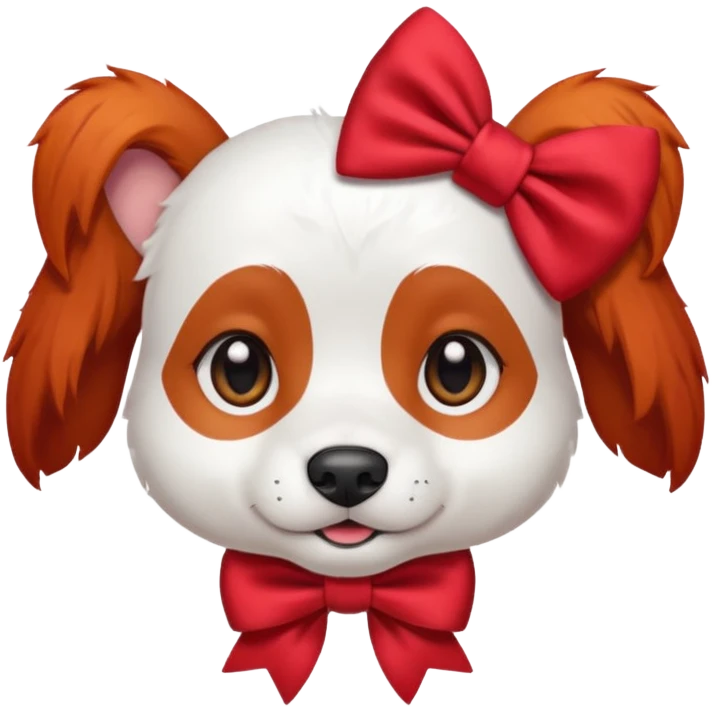 very red haired white dog with a bow on hair emoji