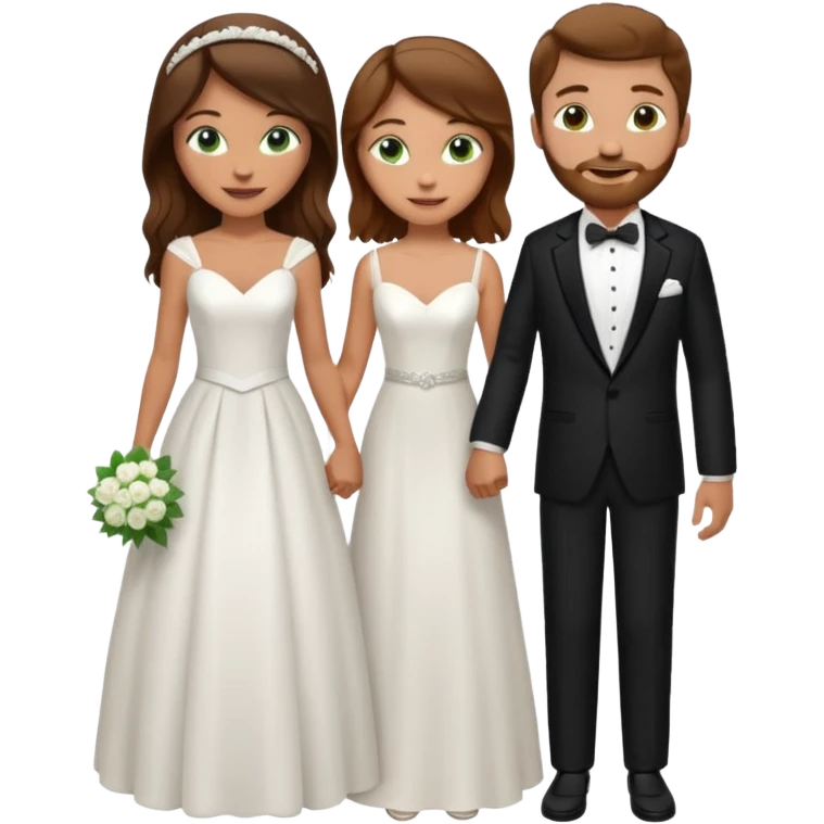 wedding couple woman with long straight brown hair and green eyes man with short light brown curly hair and facial hair with blue eyes emoji