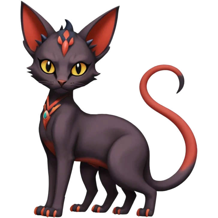 Black edgy Noivern-Litten-Sphynx-Lykoi-Caracal-cat-Fakemon full-body emoji