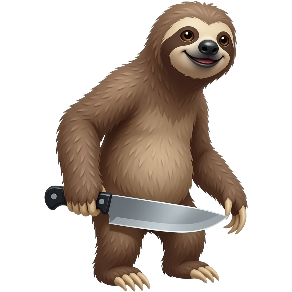turn back looking askance going smiling evil killer sloth w big knife emoji