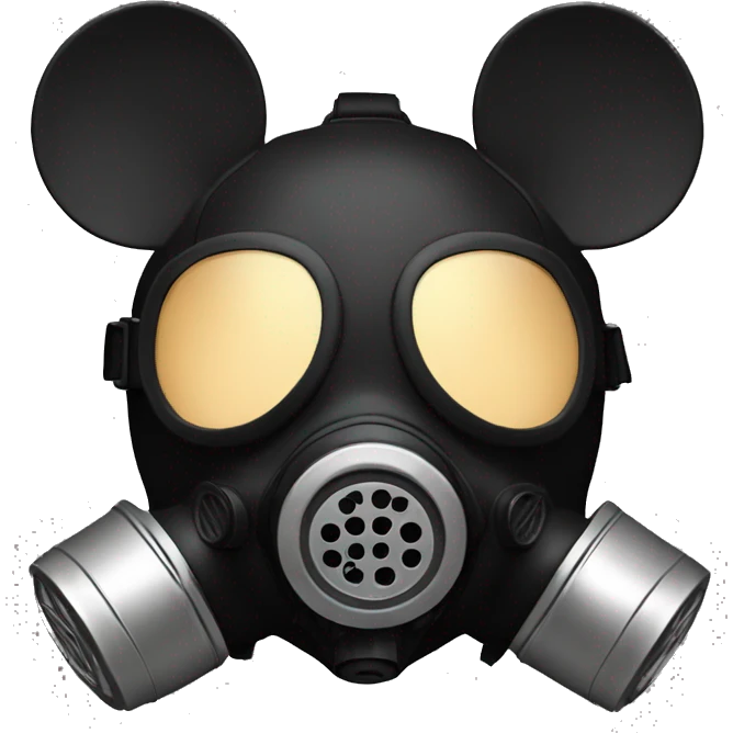 Mickey Mouse themed gas mask,black round Mickey ears on it, has a tan snout but everything else is black emoji