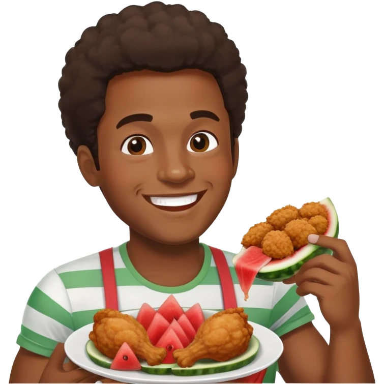 Black man eating chicken and watermelon emoji