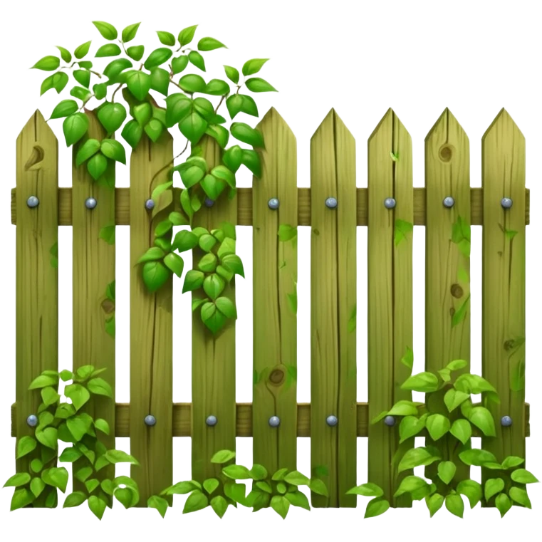wooden fence and plants, emoji