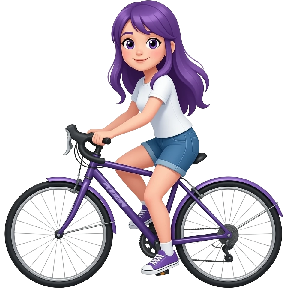 GIRL WITH LONG PURPLE HAIR IS RIDING A BIKE emoji
