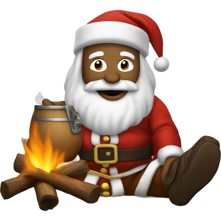 Santa drinking whiskey around a campfire emoji