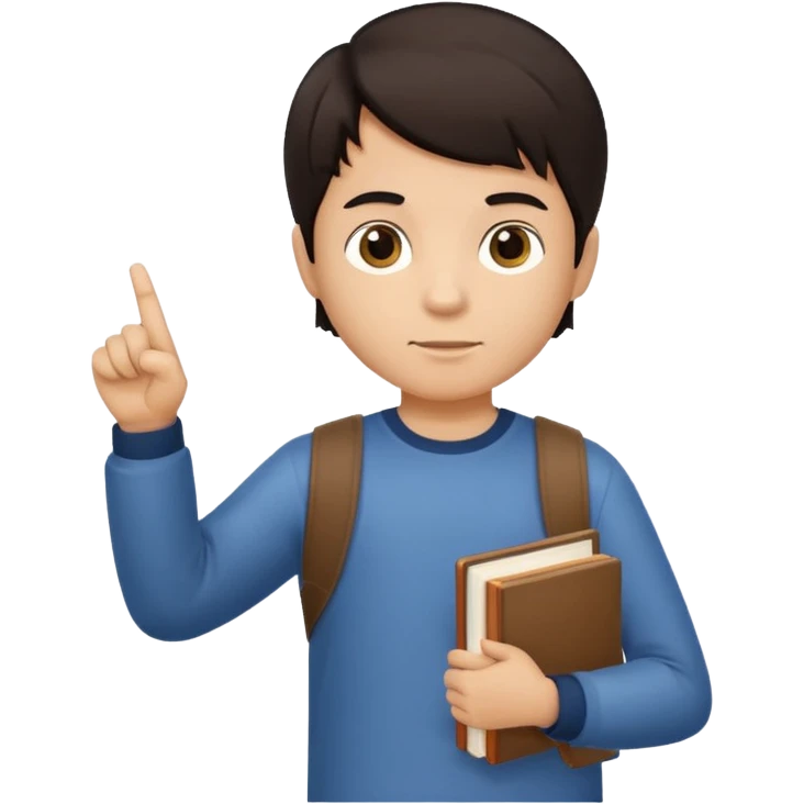 պետք է լինի կանգնած տղա որի աջ ձեռքում կլինեն գրքեր իսկ մյուս ձեռքը ցույց կկտա ձախ բայց տղային ցույց տուր մուգ մազերով  emoji