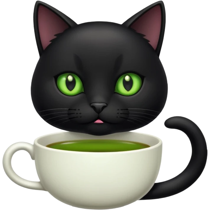 Funny black cat with cup of tea emoji