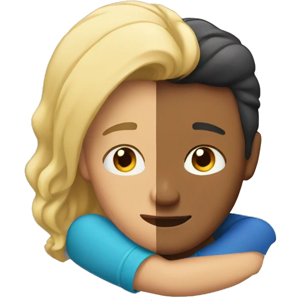 Blond man and hispanic woman hug each other emoji