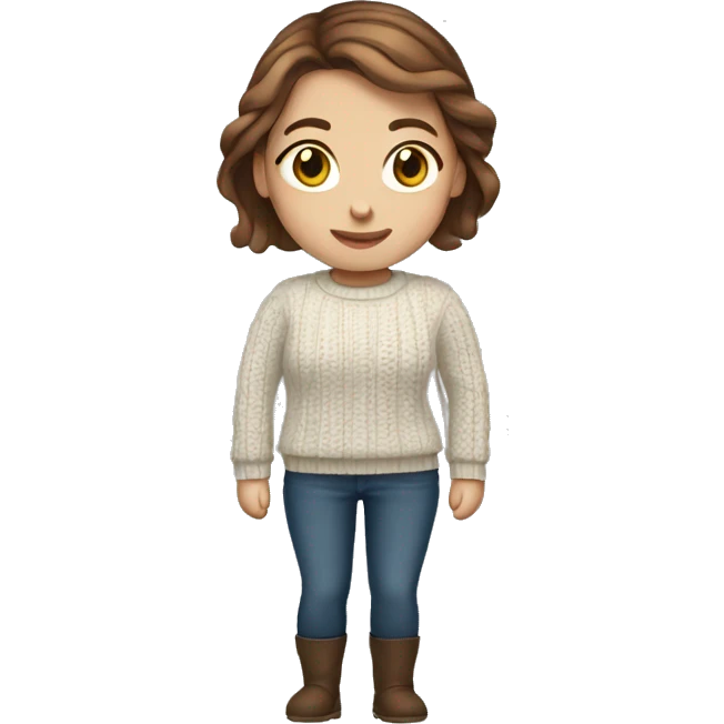 White girl with brown hair wearing a cable-knit sweater emoji