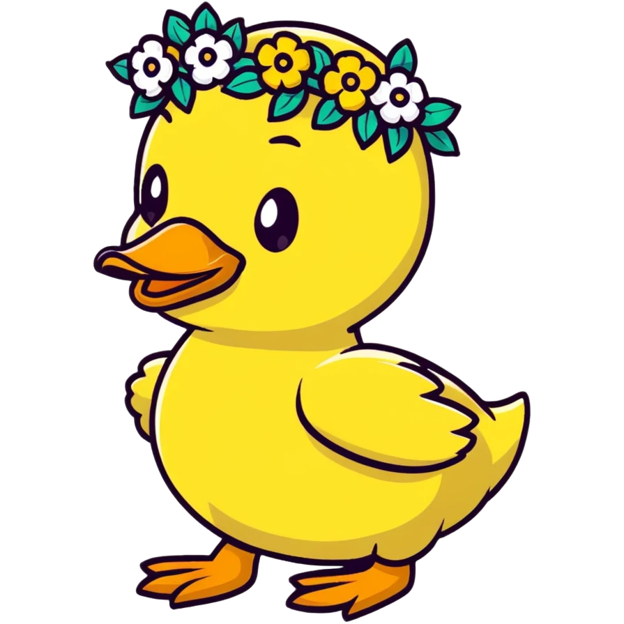 tiny duckling with flower crown emoji