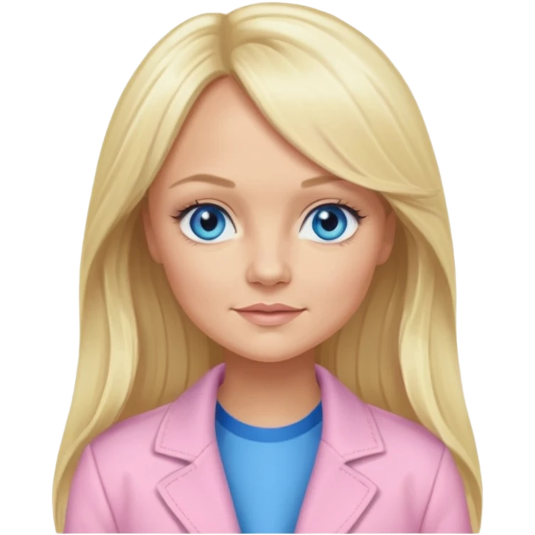 Emma Bunton with blonde long hair, blue eyes, light pink outfit emoji
