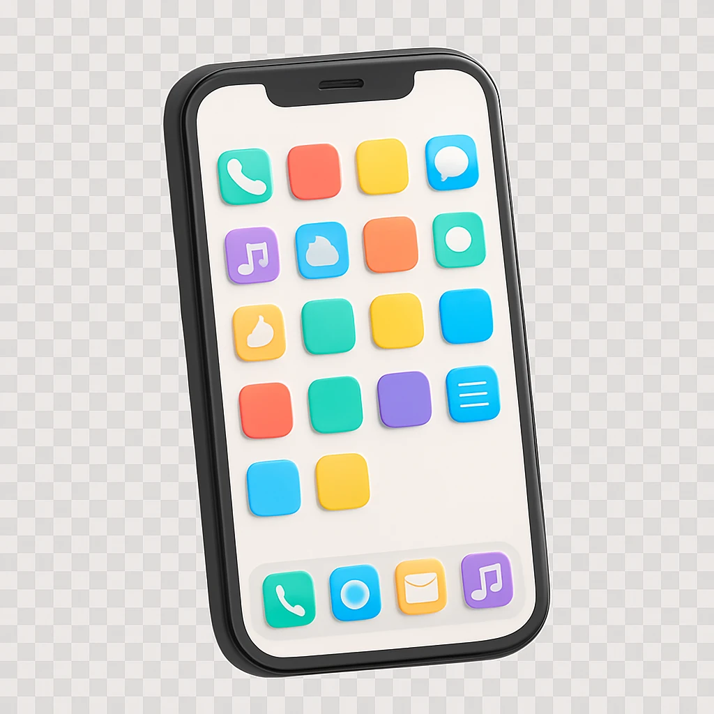 A smartphone with a colorful app screen and rounded corners emoji