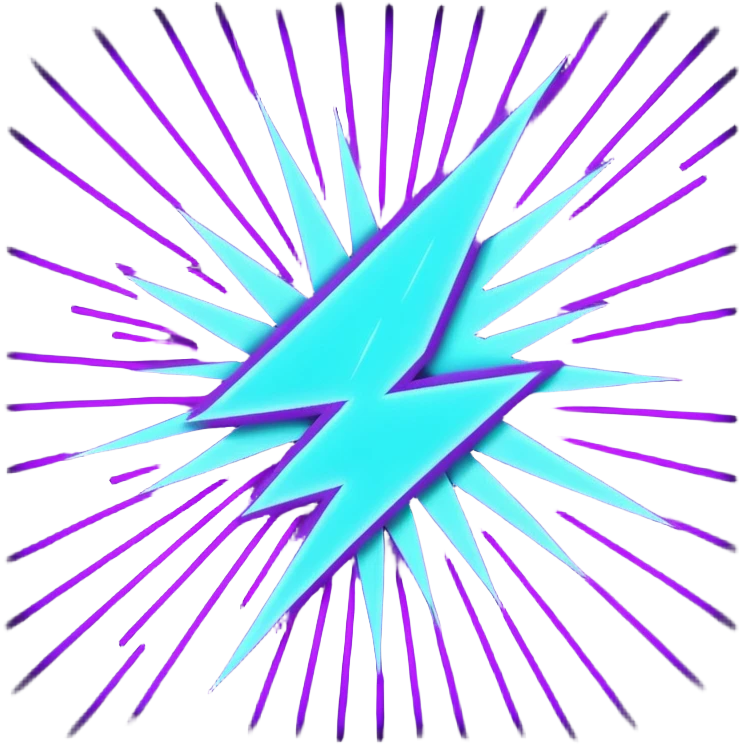 Minimalist emoji, a stylized lightning bolt cutting through a neon laser grid, 80s/90s retro-futurism style, bright purple and cyan, white background. emoji