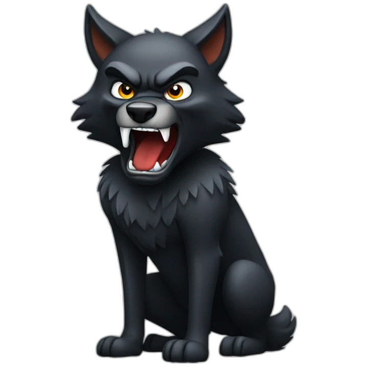 Angry black wolf full body emoji