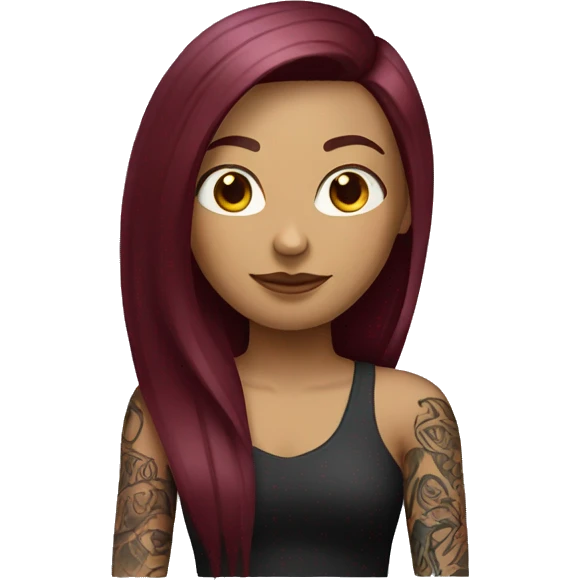 Tattooed woman with long straight burgundy hair emoji