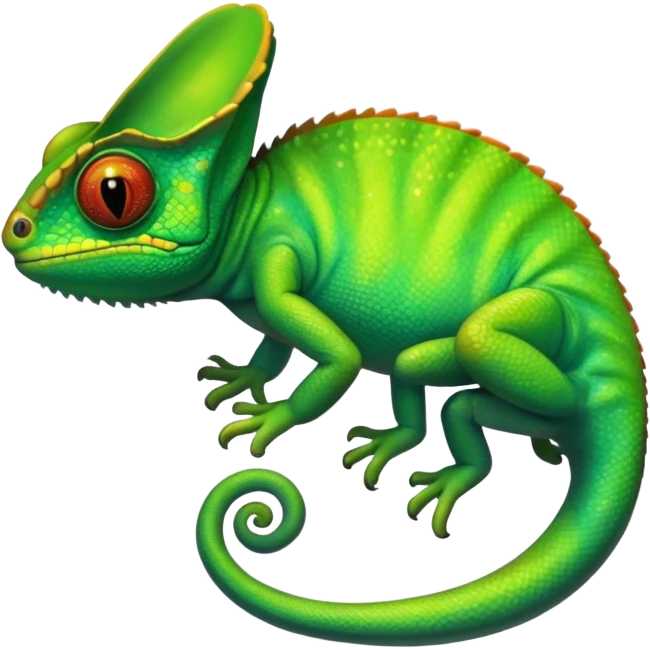 A hyper-realistic green chameleon  emoji