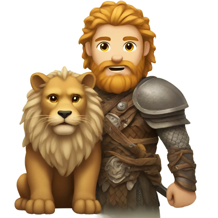 Viking with a pet lion emoji