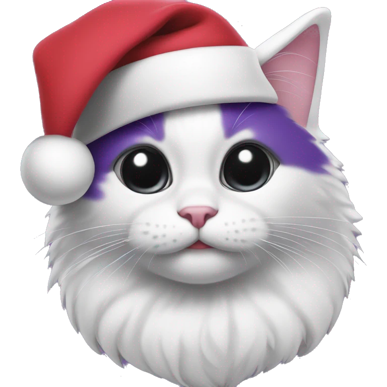 Black and white make kitten with a purple Santa hat on emoji