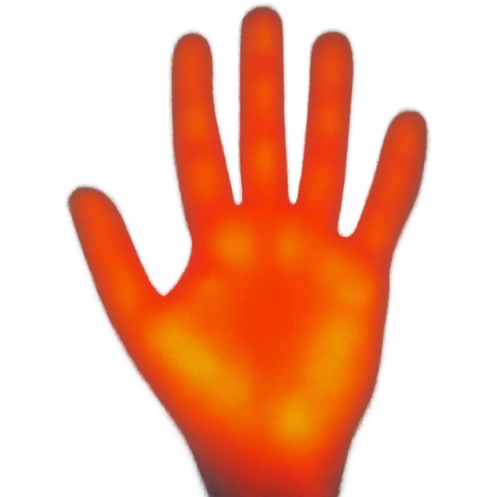 A hand with a thermal camera effect, orange color emoji