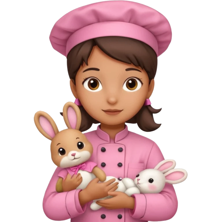 girl kid italian chef, pink uniform, holding plush rabbit emoji
