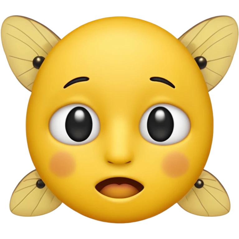 😊🥺 these emojis but with flies around it and its happy yellow face emoji black eyes like the 4th image but its cuter remove the nose make the eyes bigger and close its mouth emoji