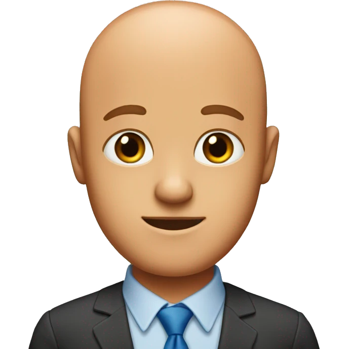 an almost bald man with orange hair on his sides, a red shirt and a blue tie emoji