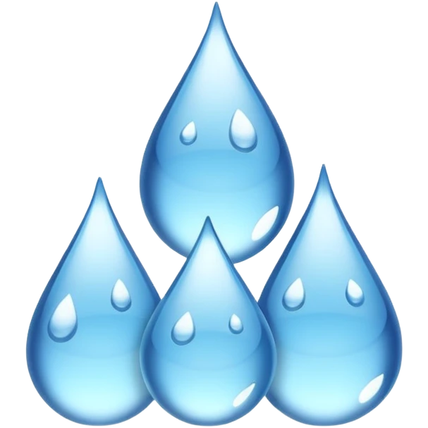 3 water droplets stack on top of each other vertically with two water droplets on the sides; 5 droplets total emoji