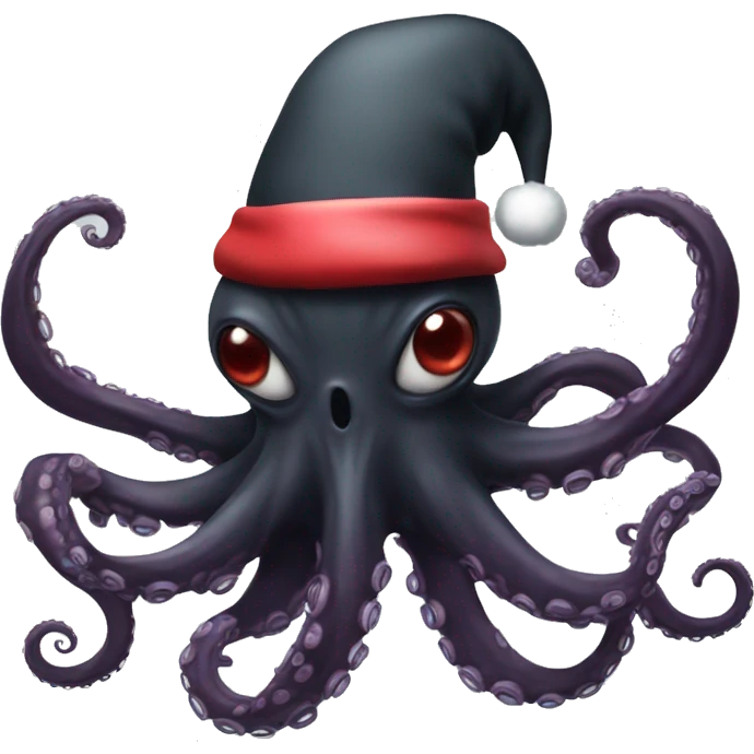 Black Alien Octopus with Santa hat emoji