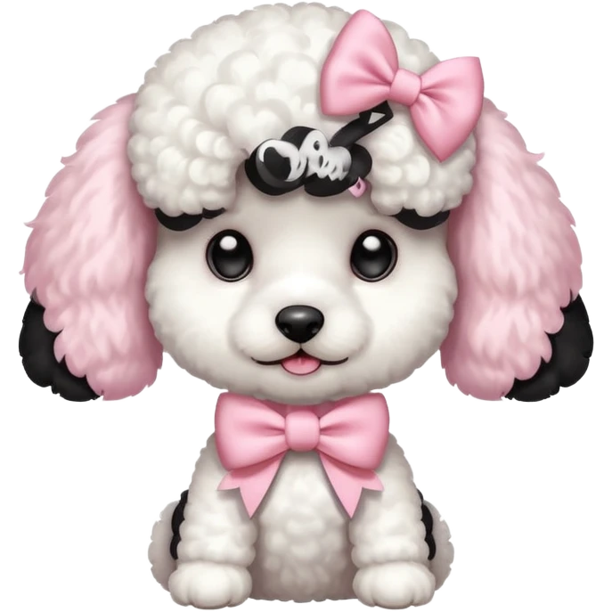 white poodle puppy with pastel pink bow  emoji