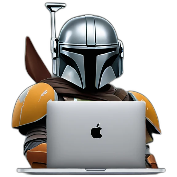 Mandalorian using macbook emoji