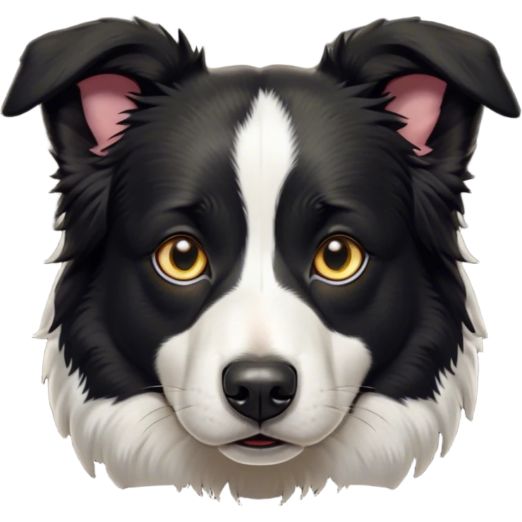 Cinematic Grumpy Border Collie Portrait Emoji, Head tilted slightly with a deeply unimpressed expression, showcasing a dense black and white coat with intense eyes narrowed into an unamused glare, ears slightly drooping in exasperation, Simplified yet comically expressive features, highly detailed, glowing with a dry, sarcastic glow, high shine, effortlessly judgmental yet dignified, stylized with a touch of cynicism, bright but brooding, soft glowing outline, capturing the essence of an eternally unimpressed yet determined herder, so lifelike it feels like it could sigh heavily at you in disdain at any moment! emoji