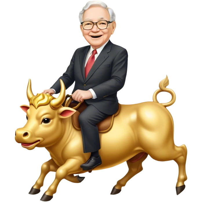 happy Warren Buffet riding golden bull emoji