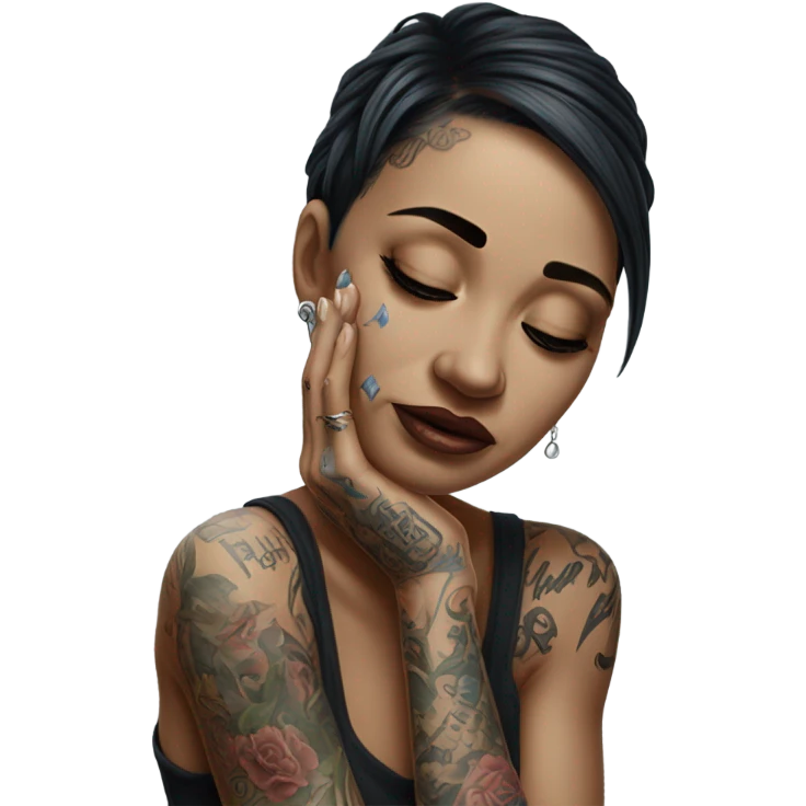 Hyper Realistic Beautiful tattooed woman crying reaching out  emoji