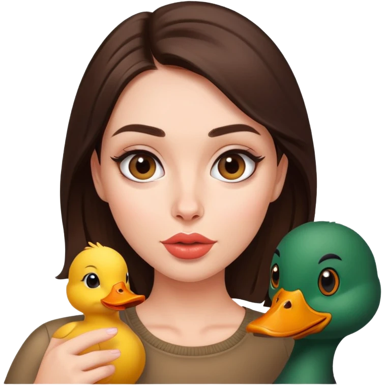 Brunette girl with duck face taking selfie emoji