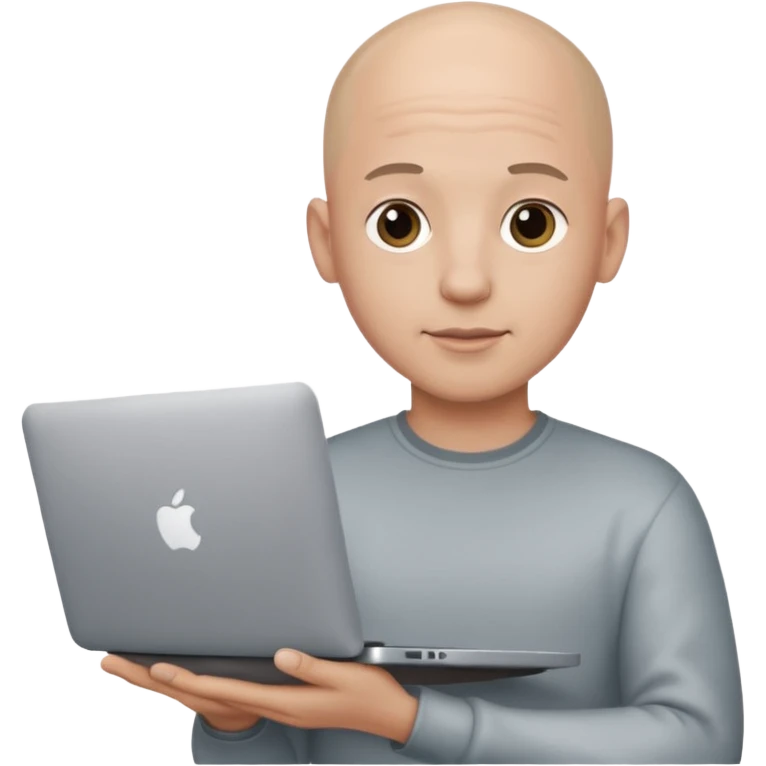 bald young guy with macbook  no wringle on face emoji