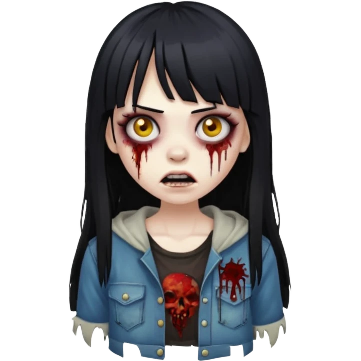 girl zombie with black long hair whit bangs emoji