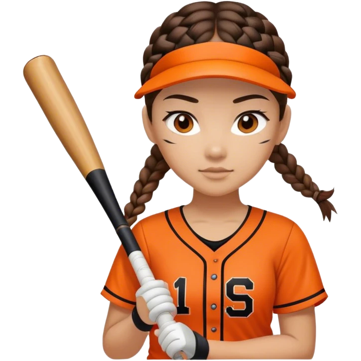 Softball player brunette braided hair wasian orange and black jersey emoji
