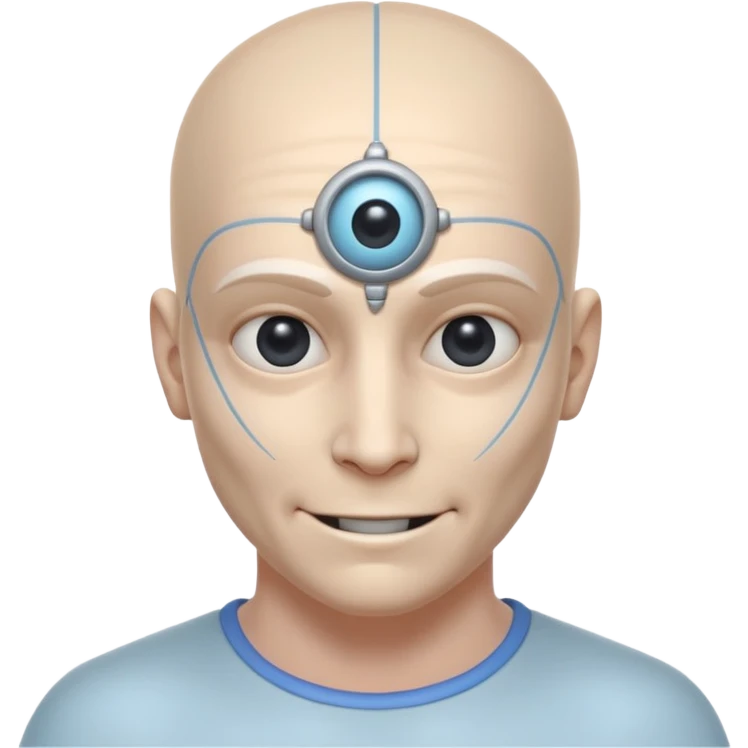 mutant test subject portrait, head and shoulders only, third eye on forehead, pale skin, creepy calm smile, lab experiment style, 3D cartoon, mobile game icon style, clean background, no text, no watermark

 emoji