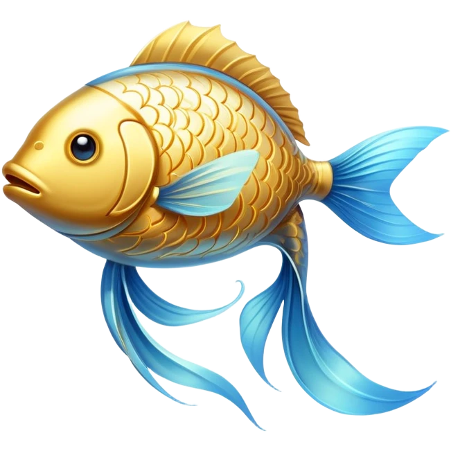 Luminous golden fish icon with flowing lines, stylized as an omega-3 symbol. The fish has a metallic gold appearance with gentle light emanating from within, creating a magical, ethereal quality against a subtle blue glow. emoji