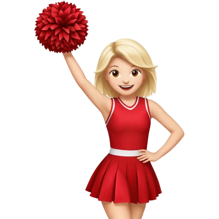 football cheerleader, holding big cheering pom, red dress emoji