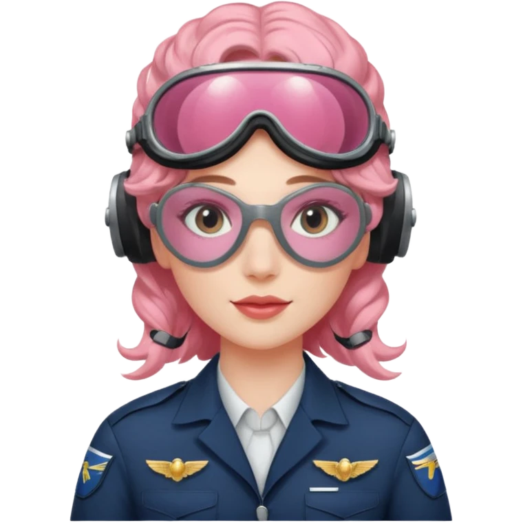Flight Officer Lila – wavy rose-hair pilot with mirrored goggles emoji
