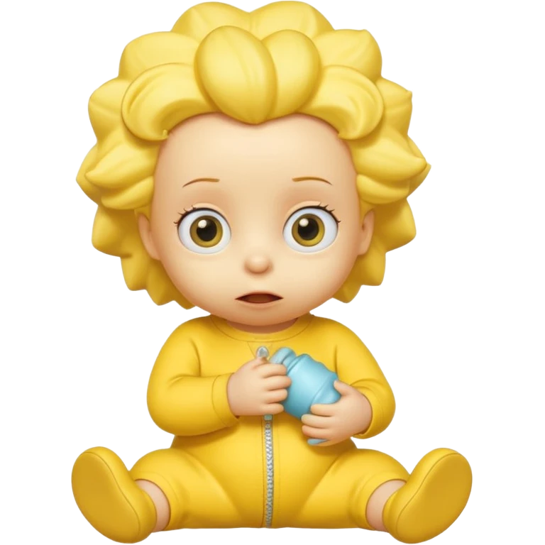 A 3D cartoon baby character entirely yellow, yellow skin, styled like Maggie Simpson, with pacifier, yellow onesie, big eyes, smooth shading, Memoji-style rendering, consistent with other yellow Simpsons characters. emoji