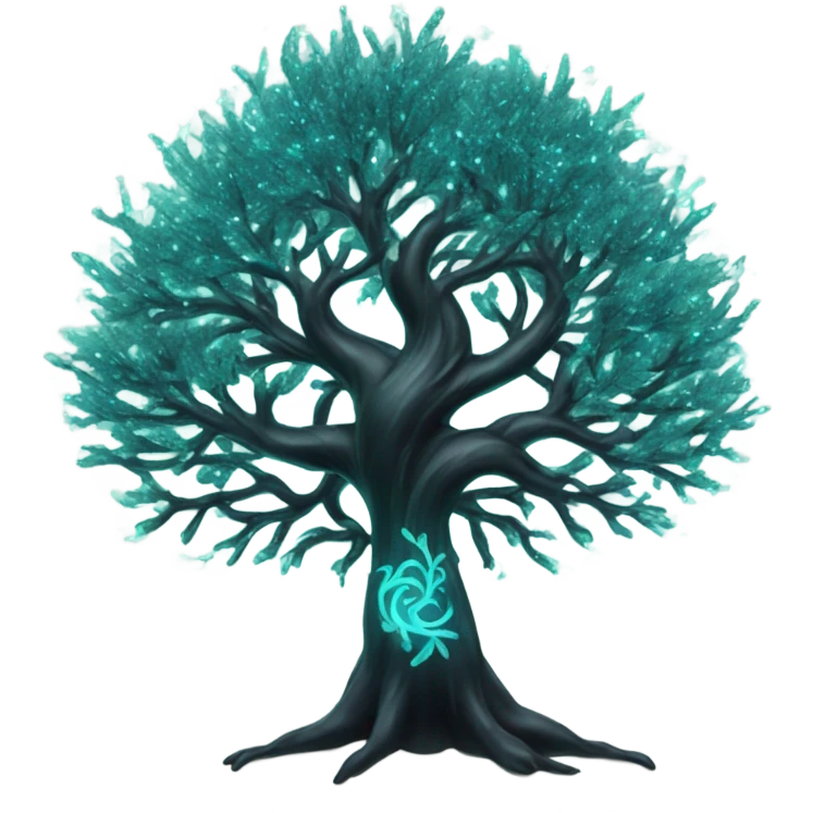 black magical tree with teal sparkles emoji