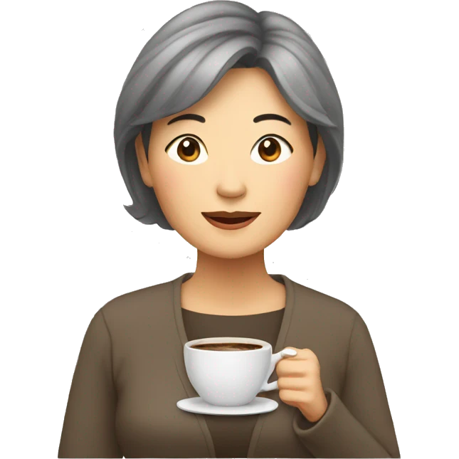 Mature asian women with coffee emoji
