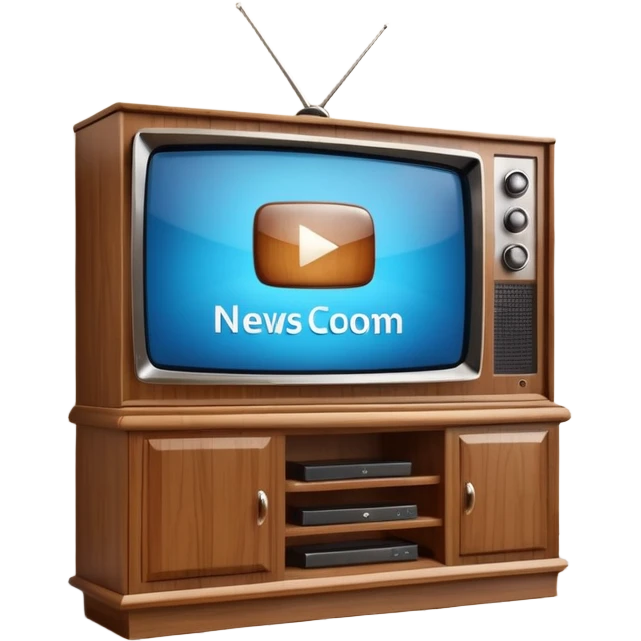 modern tv with news channel on it standing on a super luxurious wooden cupboard emoji