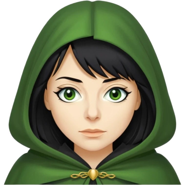 claudia winkleman as a traitor with a green cloak and black eyeliner emoji