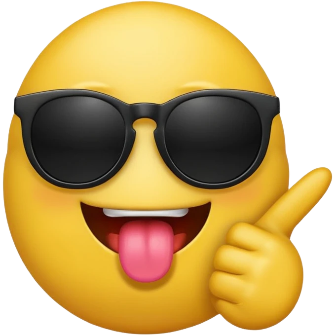 Fassa um emoji simples aquele da carinha amarelo de óculos escuro dando uma língua bem ofensiva e mostrando o dedo do meio da mesma forma. Tá mais ou menos do jeito que eu quero óculos preto totalmente e um dedo do meio com a mão ao contrario  emoji