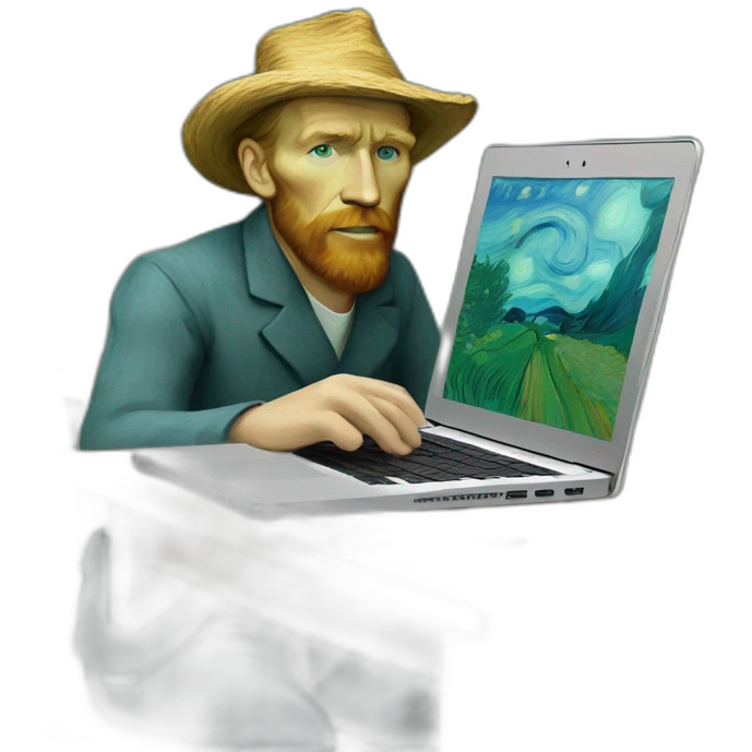 Vincent van Gogh working behind a macbook emoji